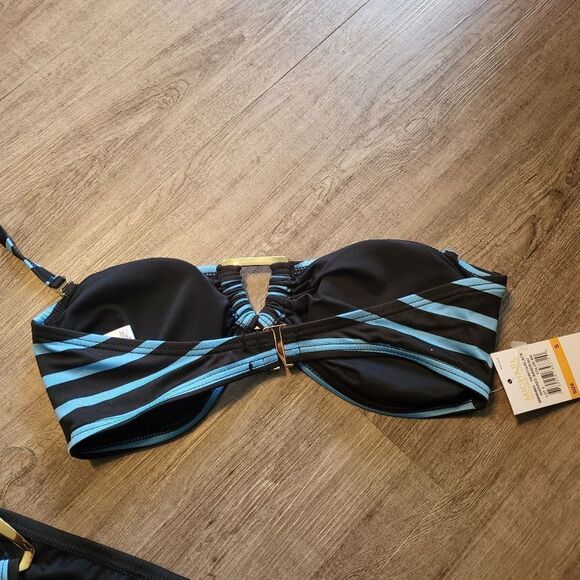 Michael Michael Kors Sophia Striped Hipster Swim suit 2 piece BLUE-Small - Picture 6 of 7